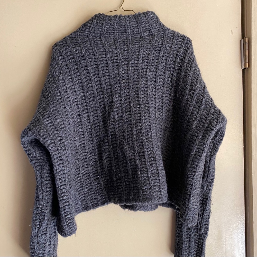 Aerie crop mock neck gray knit sweater